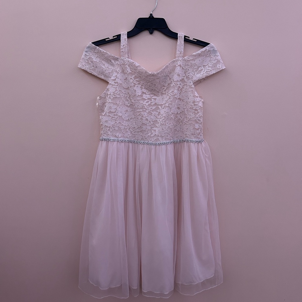 Speechless Kids formal dress, pink and white sparkles, size 18.5